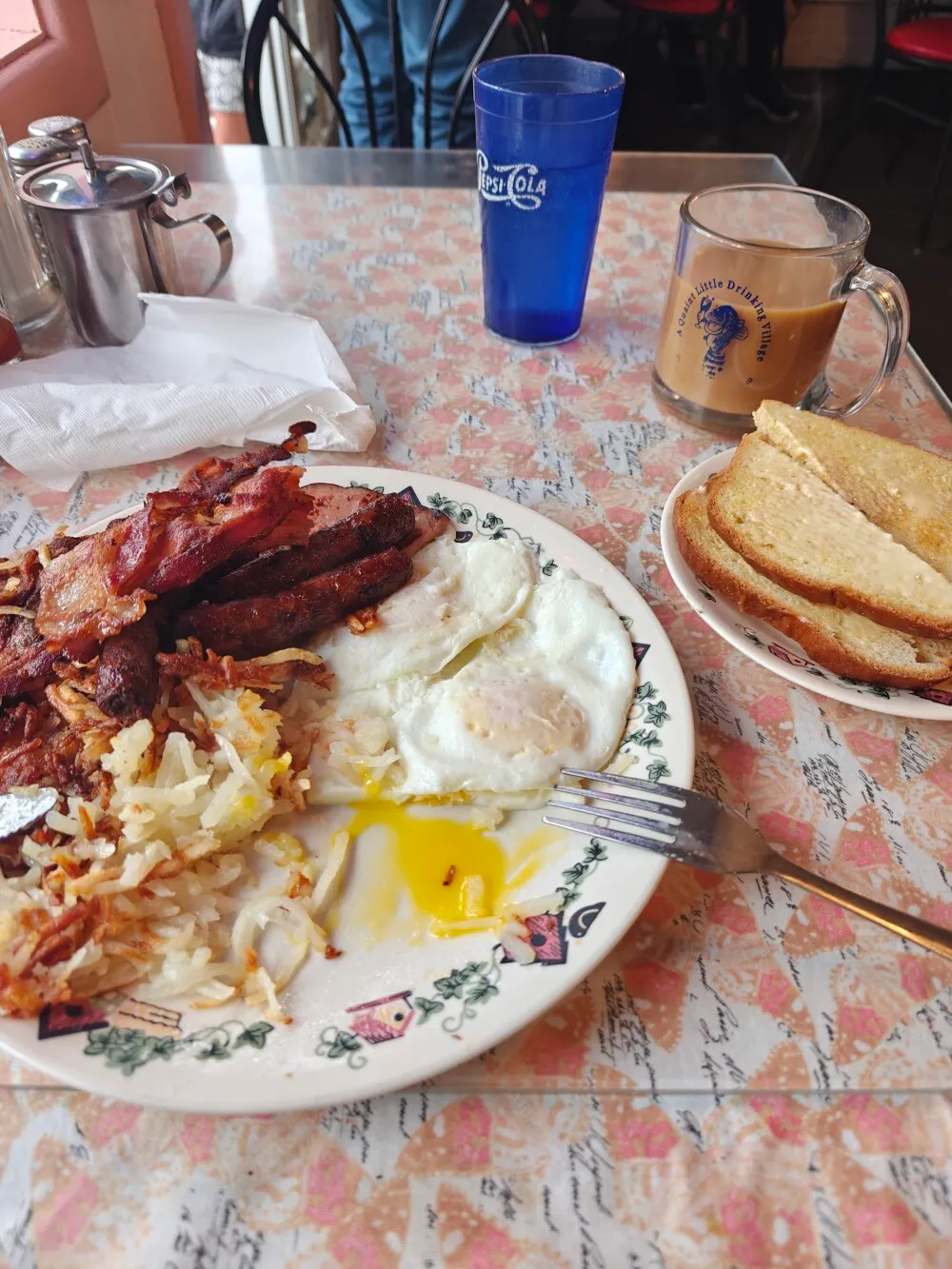 Farmers breakfast. Not shown is 2 big american style pancakes.