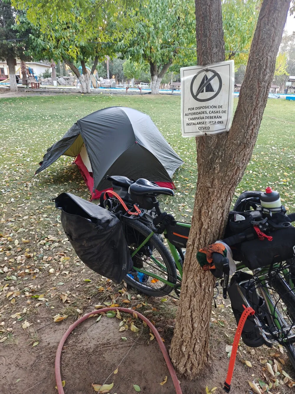 Camp tonight. No idea what the sign says!
