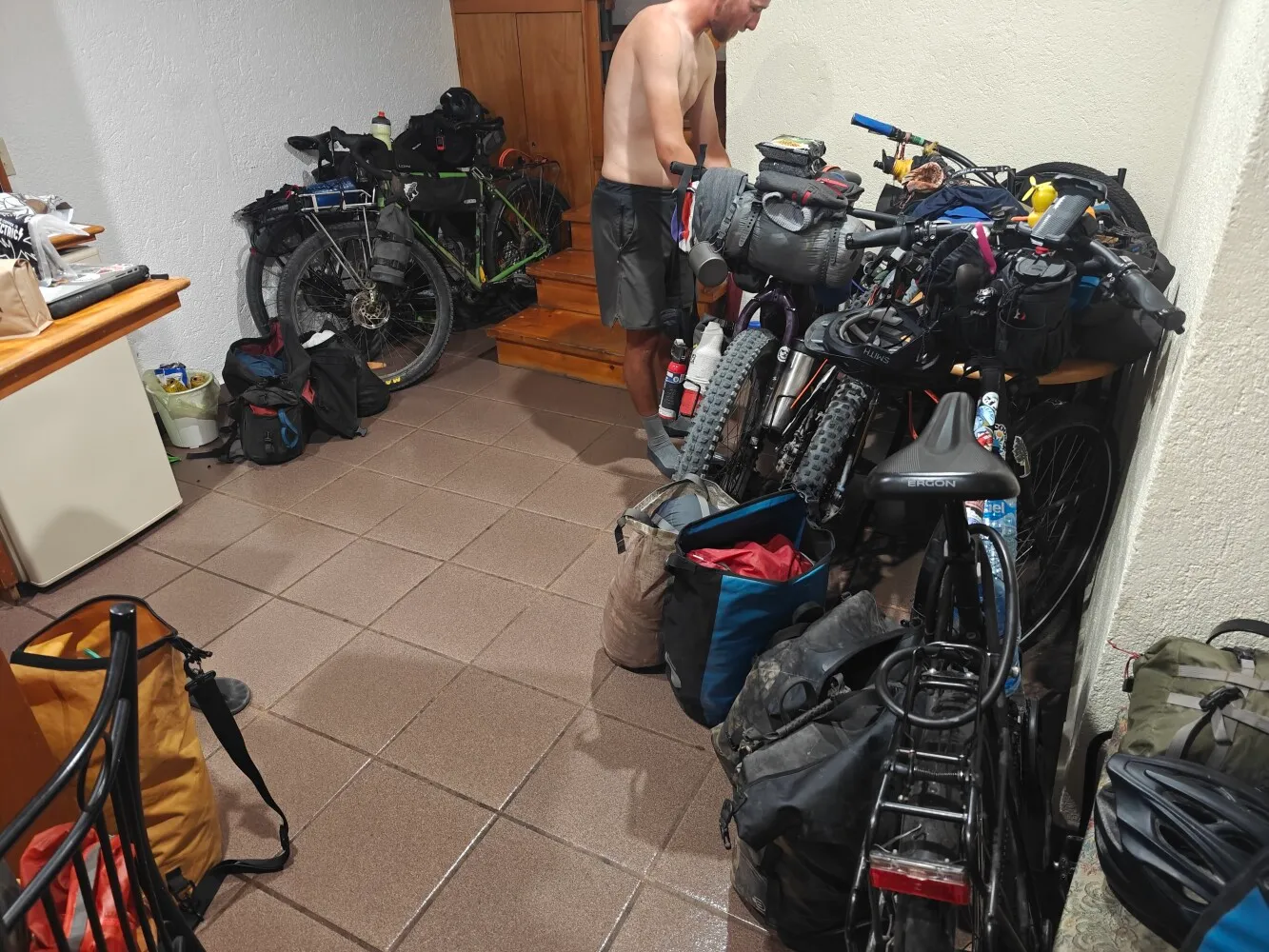 5 bikes cramped into an AirBNB.