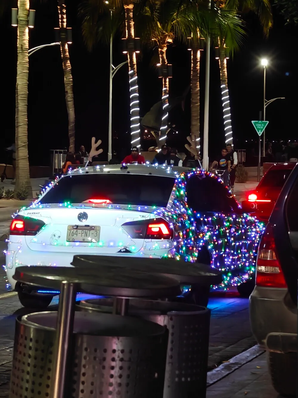 First time seeing Christmas tree lights on a car!