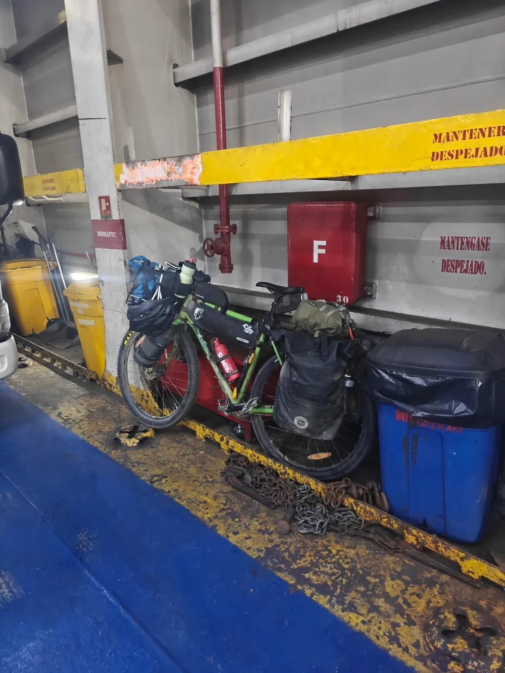 Took 10 mins trying to get the bike wedged/strapped here