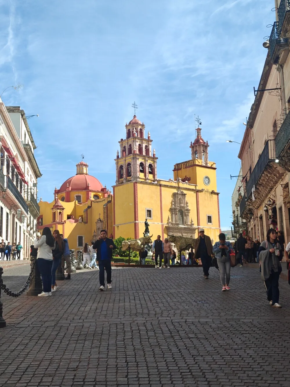 The church in one of the center squares in Guanajuato.