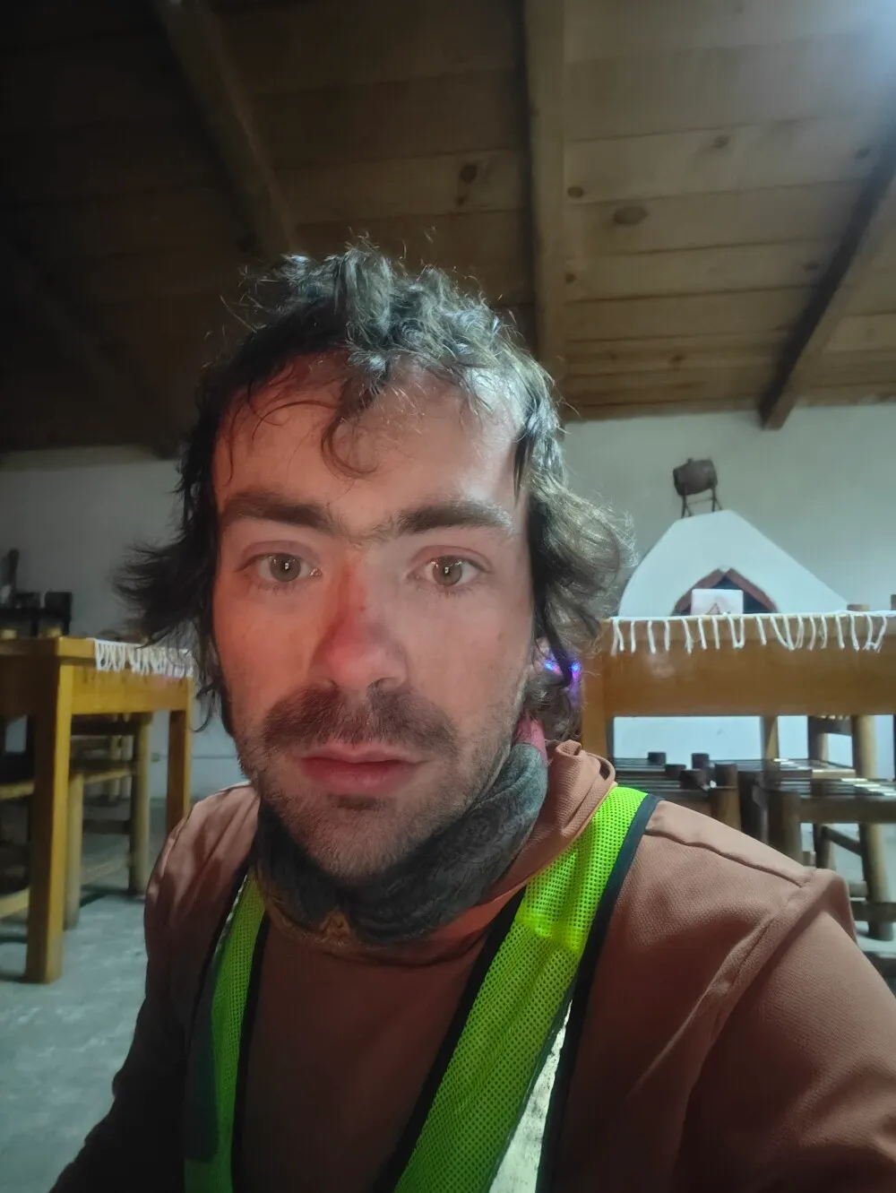 When finished the climb and sitting next to the fire.