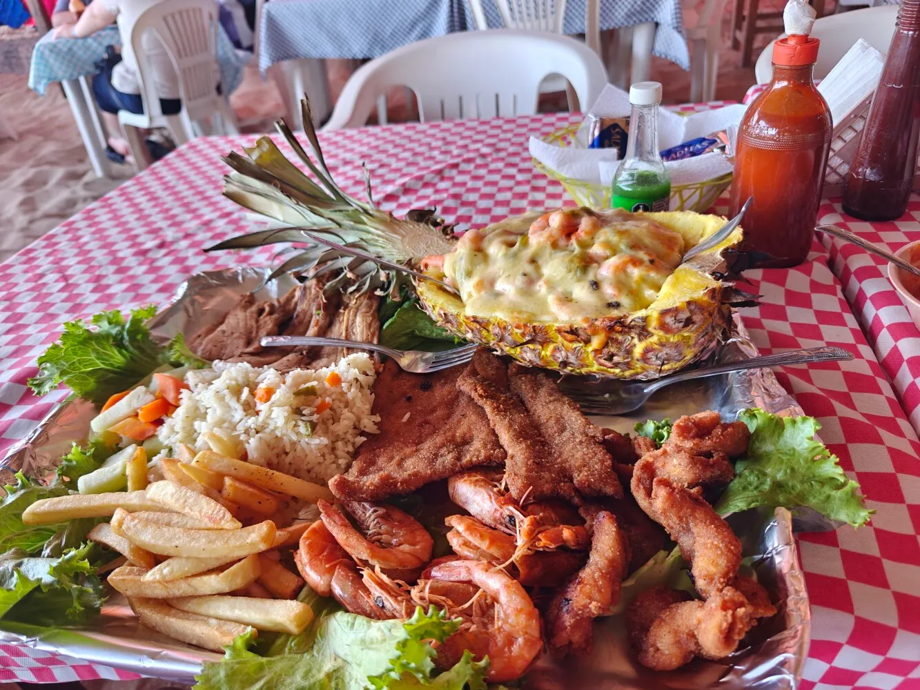 Fancy fish dish on a random beach