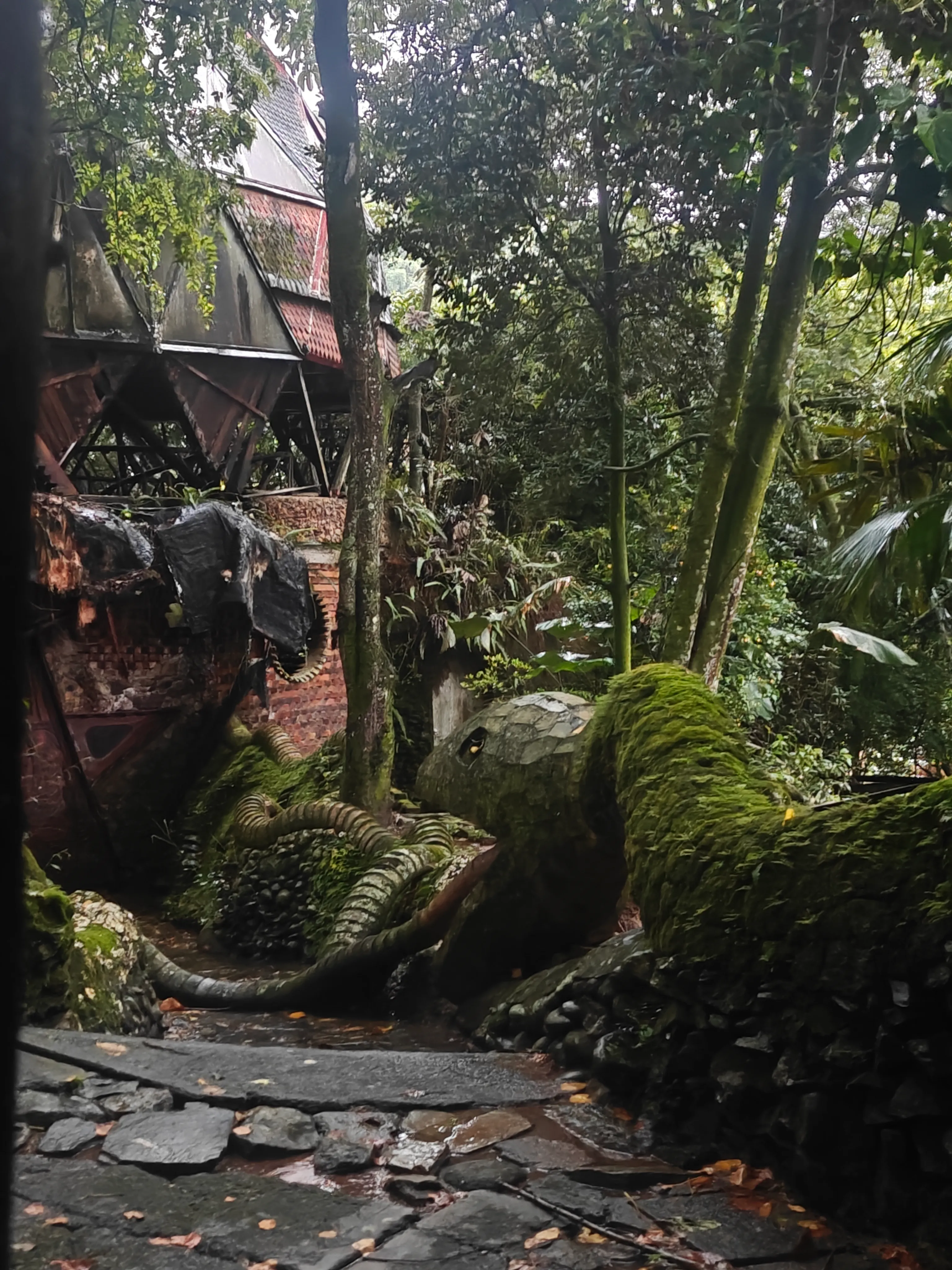 Freaky snake outside a 'haunted house'